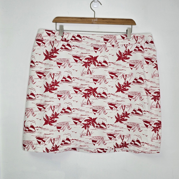 Talbots Skirt Size 22W Sailboat Tropical Palm Red White Preppy Lined Vacation - Picture 1 of 9